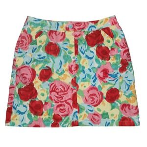 Talbots Womens Floral Print A-Line Stretch Skirt Size 10 Pink Red Blue Yellow‎
